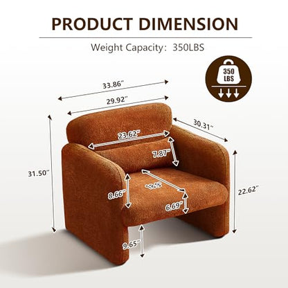 33.86" Accent Chairs, Modern Velvet Fabric Arm Chair Comfy Upholstered Armchair Leisure Single Sofa Chair with a Waist Pillow for Bedroom, Office and Living Room (Orange, 33.9")