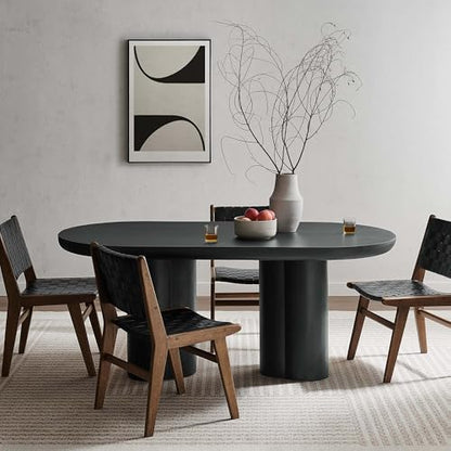 Caspian 72Inch Oval Dining Table Industrial Concrete Black Finish Modern Kitchen Room Entertaining Home Furniture Quality Stylish Elegant Durable Refined Versatile