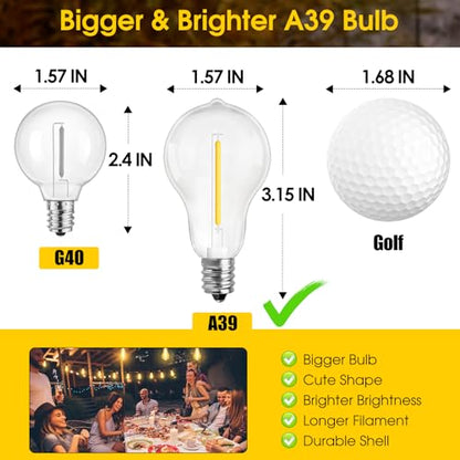 100FT LED Outdoor String Lights, Waterproof Patio Lights with 32 Shatterproof Dimmable 2700K A39 Bulbs Hanging Lighting for Outside Backyard
