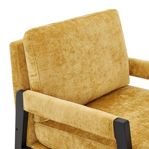 Kelly Mid-Century Modern Chenille Upholstered Accent Armchair, Yellow