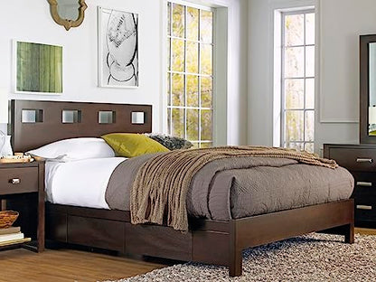 Solid Wood 2-Side Storage Bed, Queen, Riva - Chocolate Brown