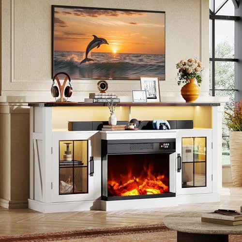 Fireplace TV Stand for 65 Inch TV, 3-Sided Glass Electric Fireplace, view 2
