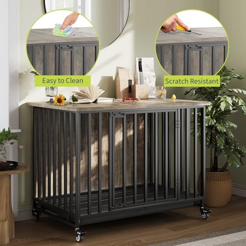 Heavy Duty Dog Crate Furniture with Wheels, view 7