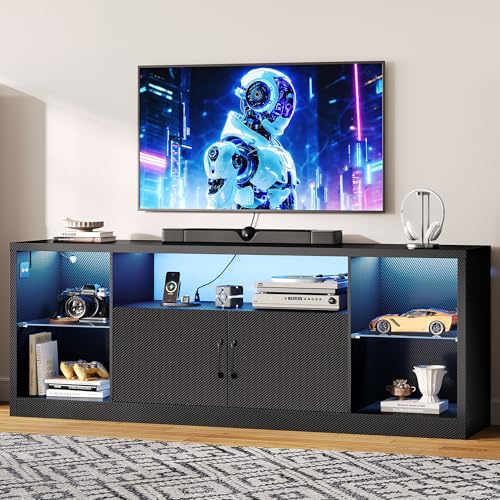 69" TV Stand for TVs up to 80", LED Entertainment Center, Black, view 4