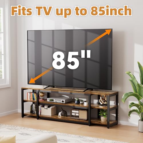 85 inch TV Stand, Entertainment Center for 70 75 80 85" TV, 75.2" Wide Wood Television Console Table for Living Room Bedroom Gaming Room, Rustic Brown