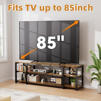 85 inch TV Stand, Entertainment Center for 70 75 80 85" TV, 75.2" Wide Wood Television Console Table for Living Room Bedroom Gaming Room, Rustic Brown