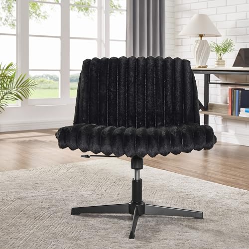 Roundhill Blynn Adjustable Swivel Criss Cross Chair, Wide Seat Office Chair Vanity Chair, Black