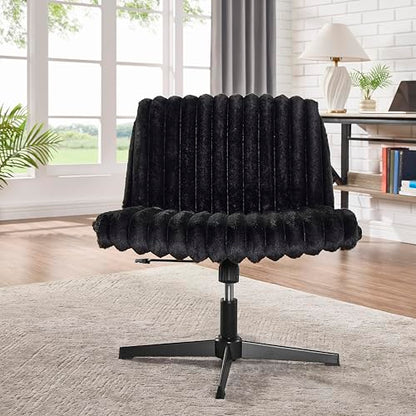 Roundhill Blynn Adjustable Swivel Criss Cross Chair, Wide Seat Office Chair Vanity Chair, Black