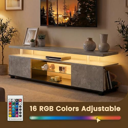 TV Stand for 70 Inch TV LED Gaming Entertainment Center Media Storage Console Table with Large Side Cabinet for Living Room Gray