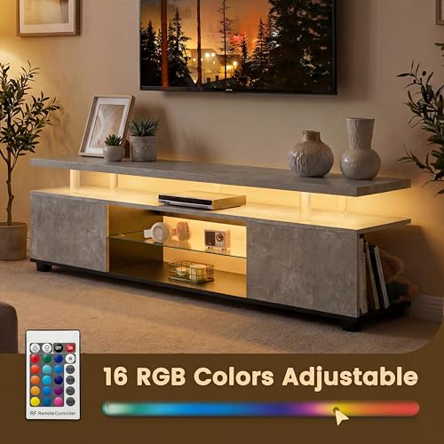 TV Stand for 70 Inch TV LED Gaming Entertainment Center Media Storage Console Table with Large Side Cabinet for Living Room Gray