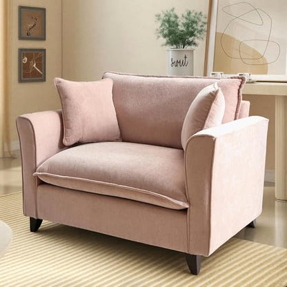 46.9" Chenille Upholstered Accent Chair Wide Seat for Living Room Bedroom, Modern Leisure Cushion Armchair W/ 2 Pillows and Removable Cover for Home Apartment Office