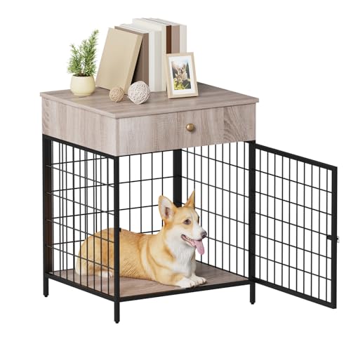 Decorative Grey Steel-Tube Dog Kennel Table with Drawer, view 2