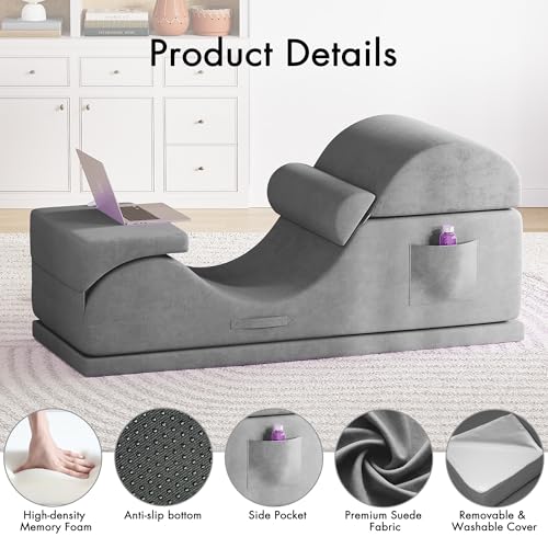 Convertible Yoga Chair for Adults, Ergonomic Foam Lounge with Lumbar Pillow, view 5