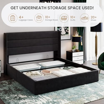 King Size Lift Up Hydraulic Storage Bed Frame Black, view 4