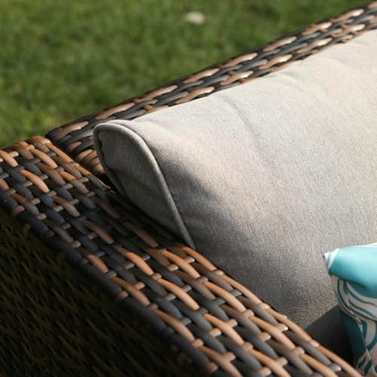 All-Weather Patio Chair, Single Brown Wicker Chair with Thick Gray Cushions & Teal Pillow, Outdoor Rocking Chair for Porch, Garden, Poolside