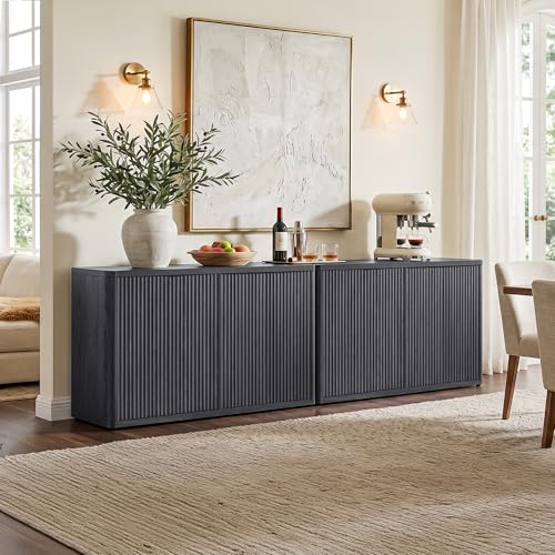 Buffet Cabinet with Storage Accent Sideboard with 4 Doors 66.3" Wide Fluted, view 4