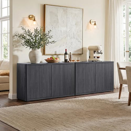Buffet Cabinet with Storage Accent Sideboard with 4 Doors 66.3" Wide Fluted, view 4