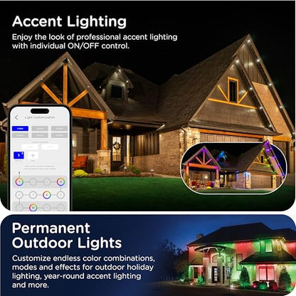 Eternity Permanent Outdoor Lights, 150ft with 108 RGBWIC LED Lights, App‑Controlled, Cuttable, Christmas, Accent & Year‑Round Eave Lighting, Works with Alexa & Google Home, 85102