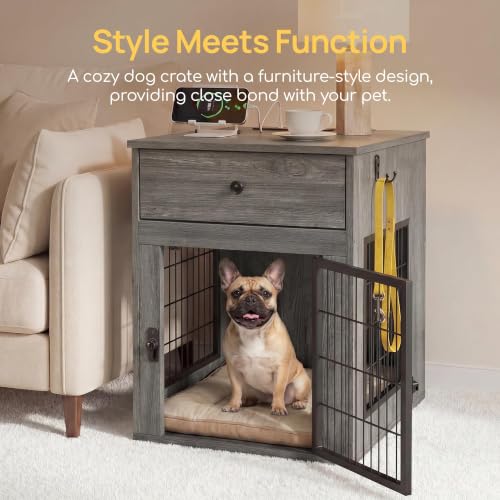 Dog Crate Furniture with Cushion and Charging Station for Indoor, view 4