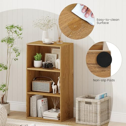 3 Shelf Bookcase, Modern Bookshelf Cube Storage Organizer, Open Storage Cabinet Multi-Functional Home Office Bedroom Furniture Display Bookcases, Natural