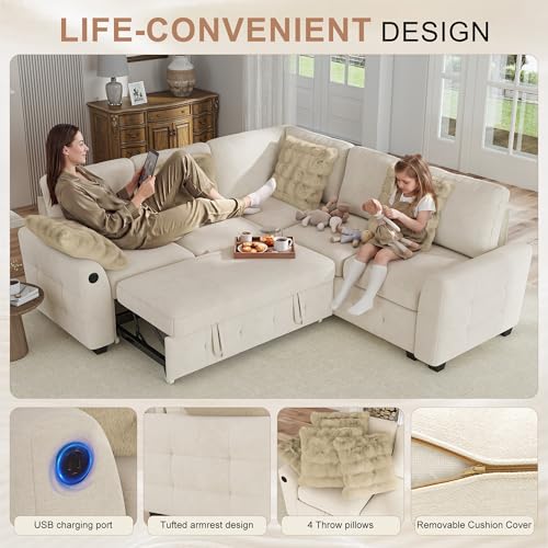 Chenille L-Shaped Modular Couch with USB Ports, view 7
