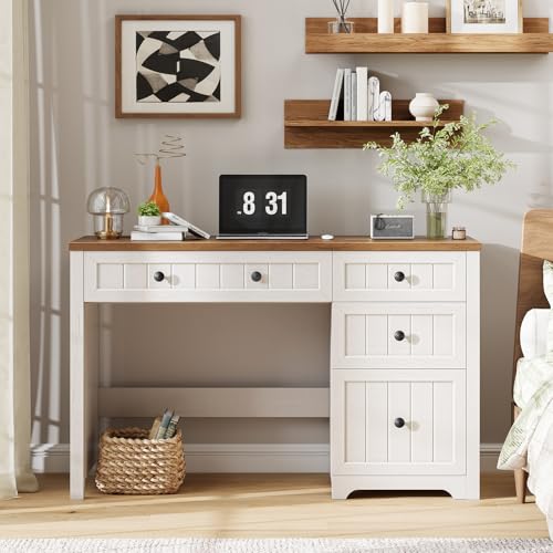 Farmhouse 47.2" Executive Desk with 3 Storage Drawers, Brown White, view 8