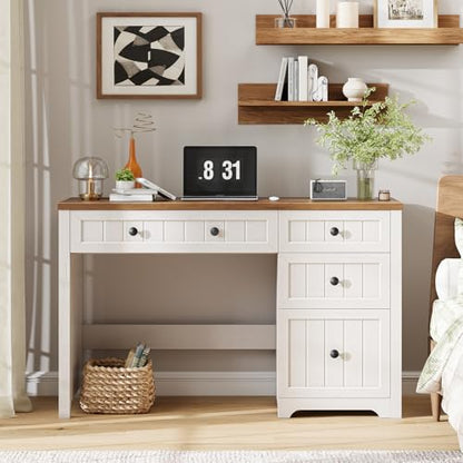 Farmhouse 47.2" Executive Desk with 3 Storage Drawers, Brown White, view 8