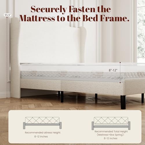 Queen Upholstered Bed Frame with 55.5" Tall Wingback Headboard, view 6