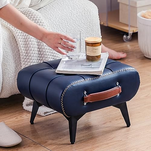 Small Footstool Ottoman - Stylish and Functional Faux Leather Footrest for Extra Seating in Living Room, Entryway, or Office