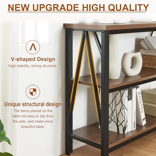 Entryway Console Table, Rustic Console Table with Wide Storage, Industrial Foyer for Entryway with 3-Tier Open Shelves, Entry Tables for Living Room, Hallway, Brown, 47 Inch