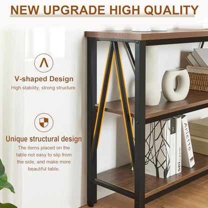 Entryway Console Table, Rustic Console Table with Wide Storage, Industrial Foyer for Entryway with 3-Tier Open Shelves, Entry Tables for Living Room, Hallway, Brown, 47 Inch