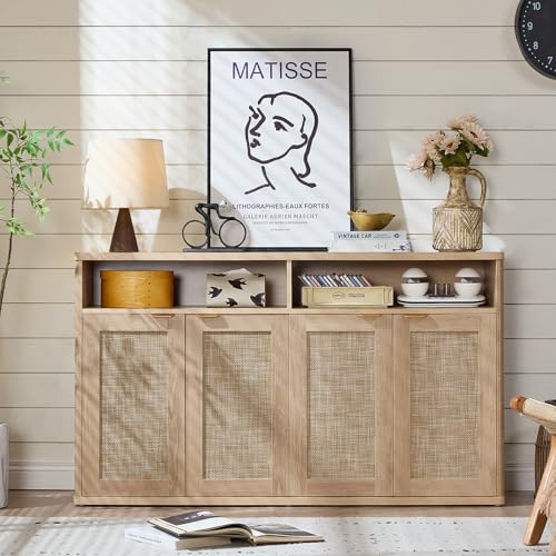 55-Inch Rattan Buffet Cabinet with 4 Doors,Natural, view 5