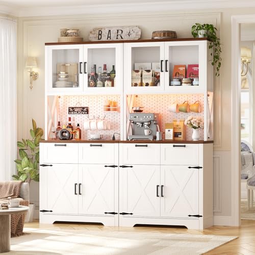 71" Kitchen Pantry Cabinet with LED Light & Outlet, Microwave Stand, view 3