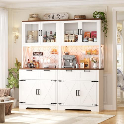 71" Kitchen Pantry Cabinet with LED Light & Outlet, Microwave Stand, view 3