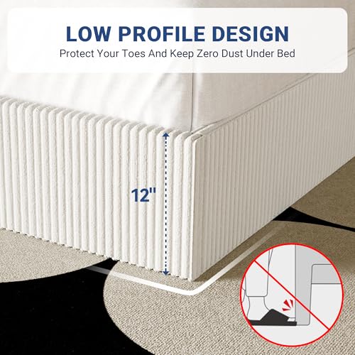 White Adjustable Corduroy King Bed Frame, view 7