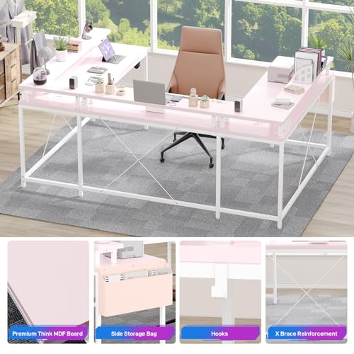 U-Shaped Computer Desk with Power Outlets & LED Lights 79 Inch Reversible, view 6