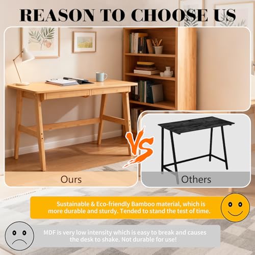 Writing Computer Desk 46" Bamboo Home Office Table with 2 Drawers, view 6
