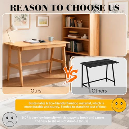 Writing Computer Desk 46" Bamboo Home Office Table with 2 Drawers, view 6