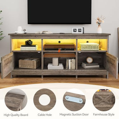 Farmhouse TV Stand with Storage for up to 65 Inch TV, Washed Grey, view 7