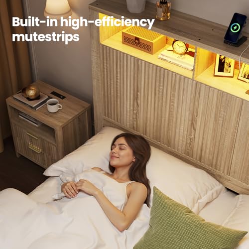 King Size Bed Frame and Headboard & 2 Storage Drawers,Wood, view 7
