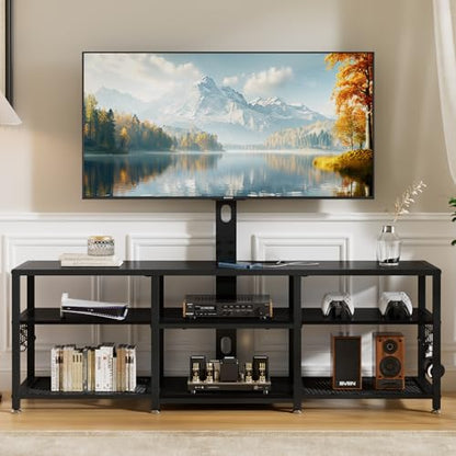 TV Stand with Mount and Power Outlets, Entertainment Center for 55/60/65/70/75 inch TVs, Height Adjustable Media Console with Storage Shelves, for Living Room, Bedroom, Black