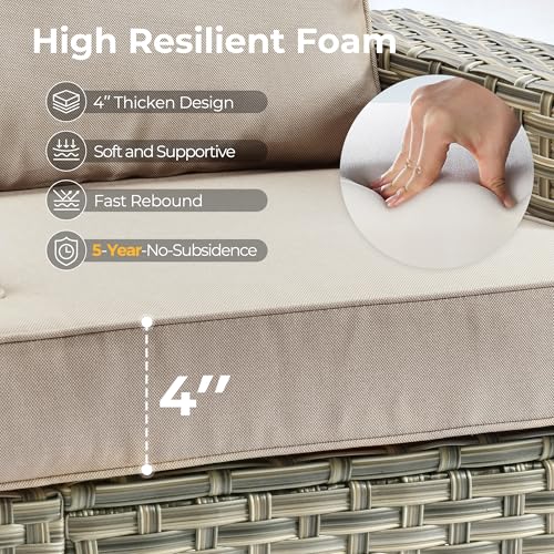 Outdoor Sectional Patio Furniture Set,6 Pieces Wicker Conversation Sets L Shaped Couch,Extra Deep Out Door Sofa Outside Furniture,Beige