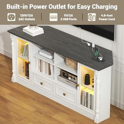 Corner TV Stand for 55 60 65 Inch TVs,Entertainment Center,White, view 5
