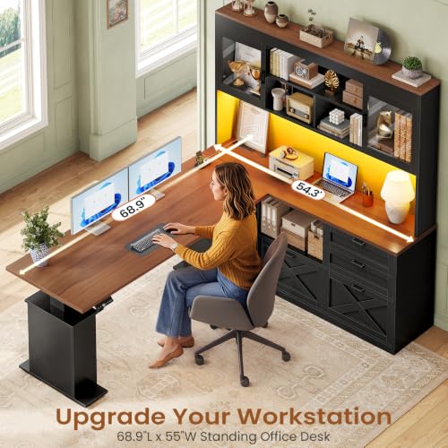 69" L Shaped Gaming Standing Desk with 4 Drawers, Storage Bookshelf, view 7