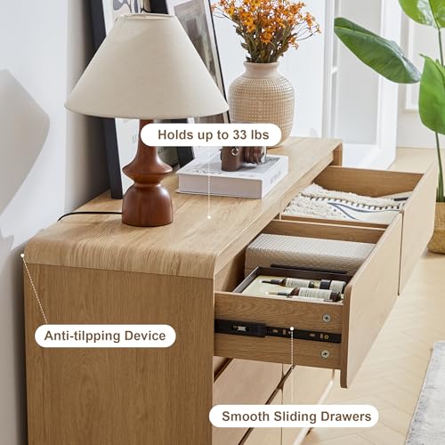 Modern 6 Drawer Dresser for Bedroom, 48" Wooden Chest of Drawer, Natural, view 7