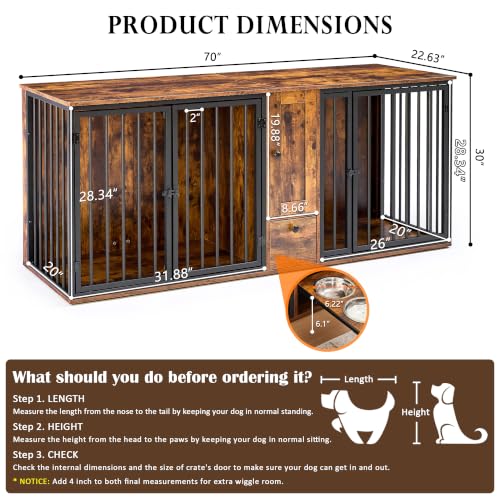 70" Double Dog Crate Furniture w/Feeding Station & Storage Cabinet, view 8