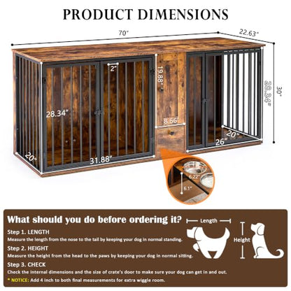 70" Double Dog Crate Furniture w/Feeding Station & Storage Cabinet, view 8