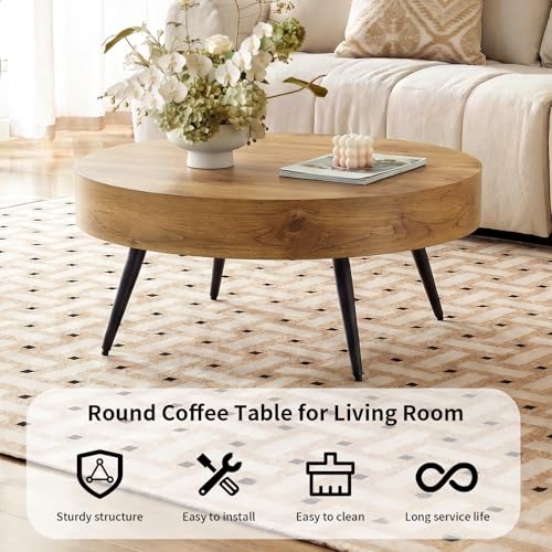 Round Coffee Table, Mid Century Small Coffee Table with Metal Legs, view 7