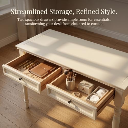 French Country Style Writing Desk with Drawers, White, 47'', view 5