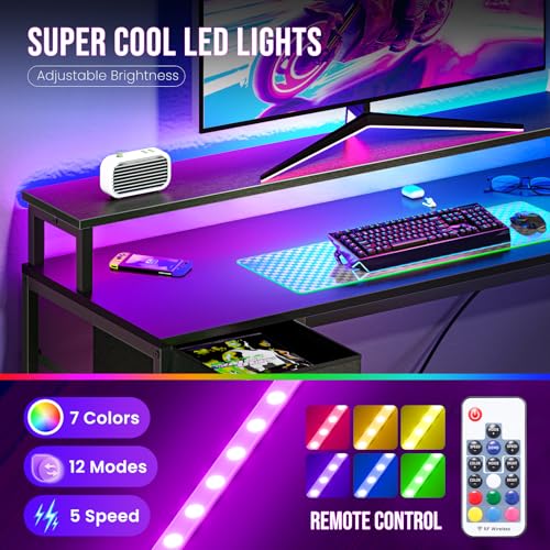 47 Inch L Shaped Gaming Desk, Corner Desks with Shelves, Black, view 6